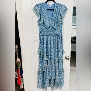 Max Studio Blue Floral Tiered Midi Dress